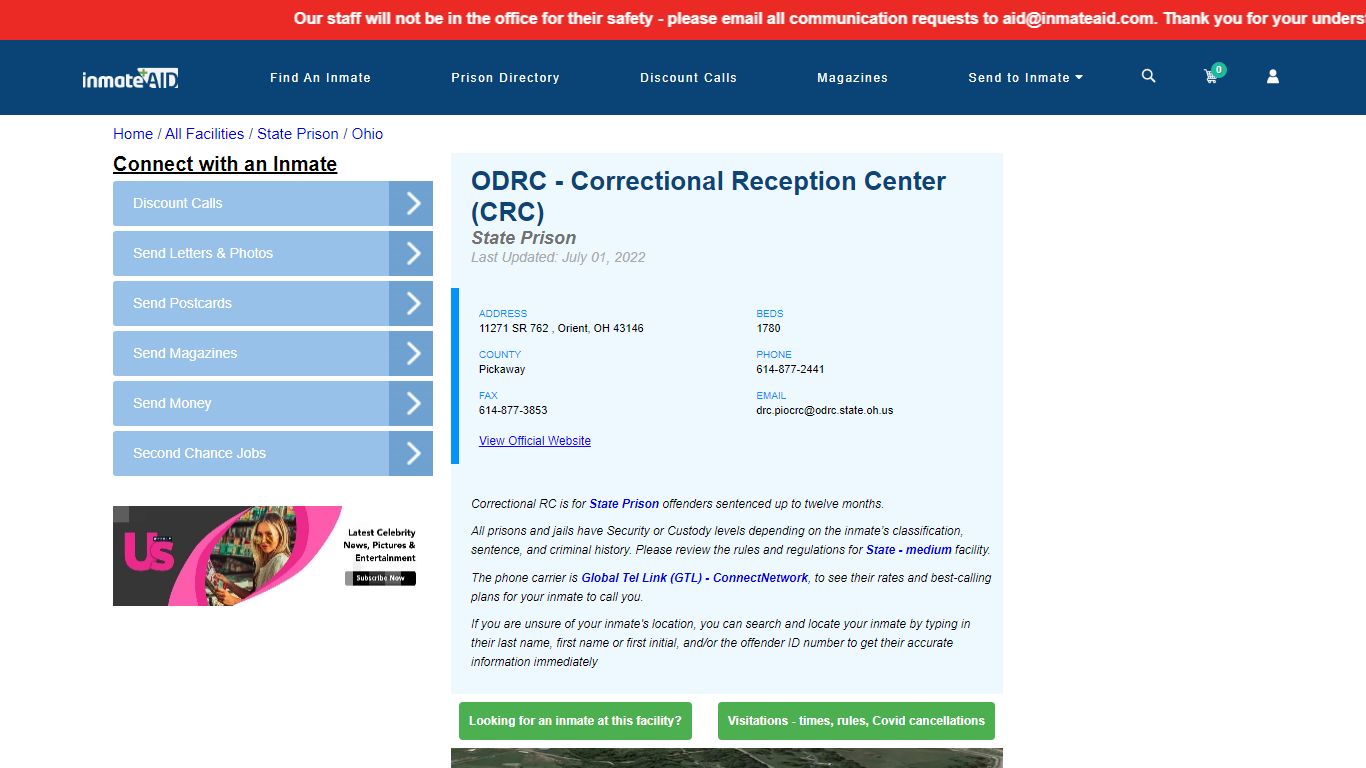 ODRC - Correctional Reception Center (CRC) & Inmate Search ...